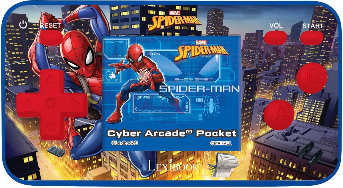 Spiderman™ Lexibook Spider-Man Cyber Arcade Console de jeu de poche, 150 jeux, LCD, fonctionne sur batterie, rouge bleu