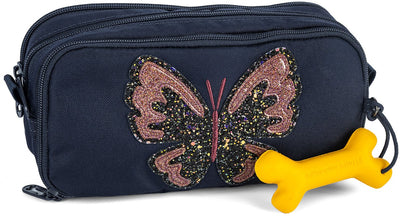 Stones and bones rowan 2.0 - trousse - trousse enfant - 3 compartiments - papillon pailleté - bleu foncé
