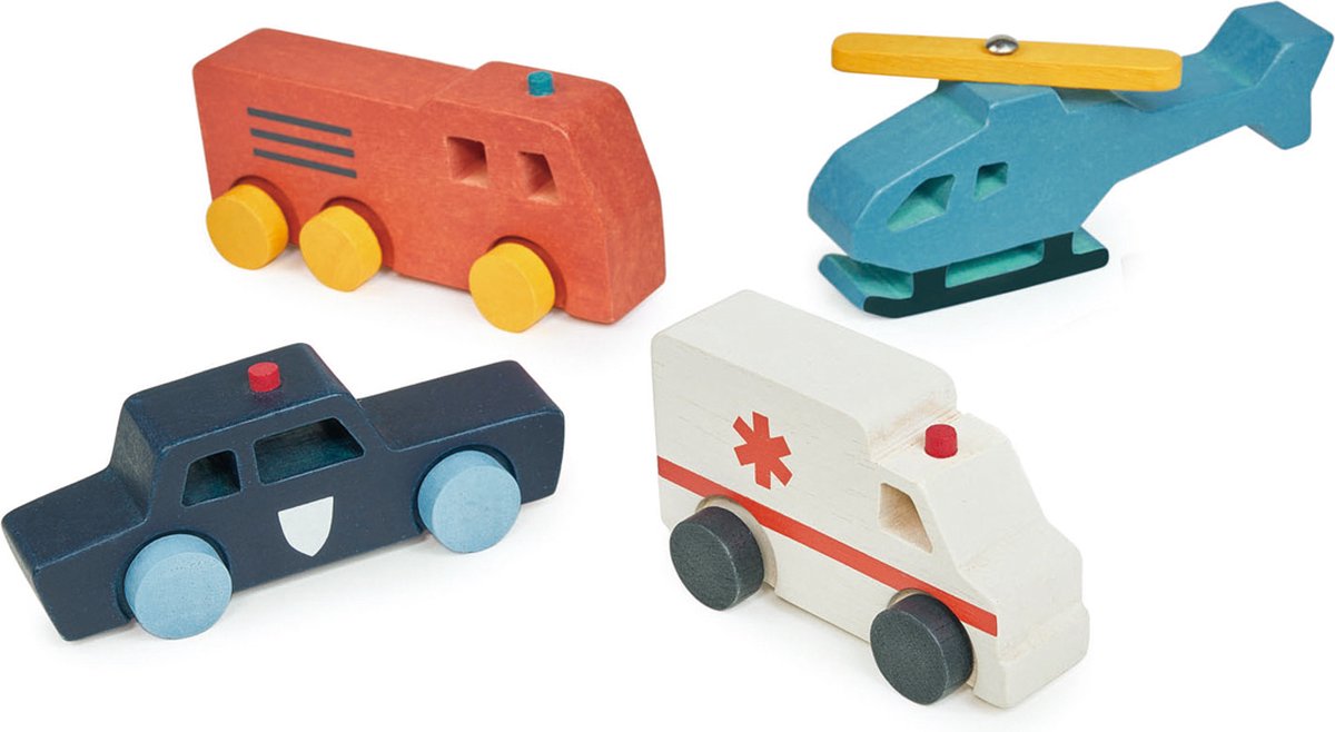 Véhicules Mentari - véhicules d'urgence - 4 pièces - bois - 18 mois