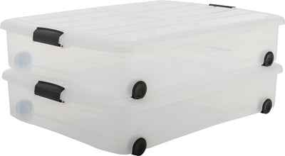 Boîte de rangement Iris clearbox - sous le lit - 50l - transparente - à roulettes - lot de 2