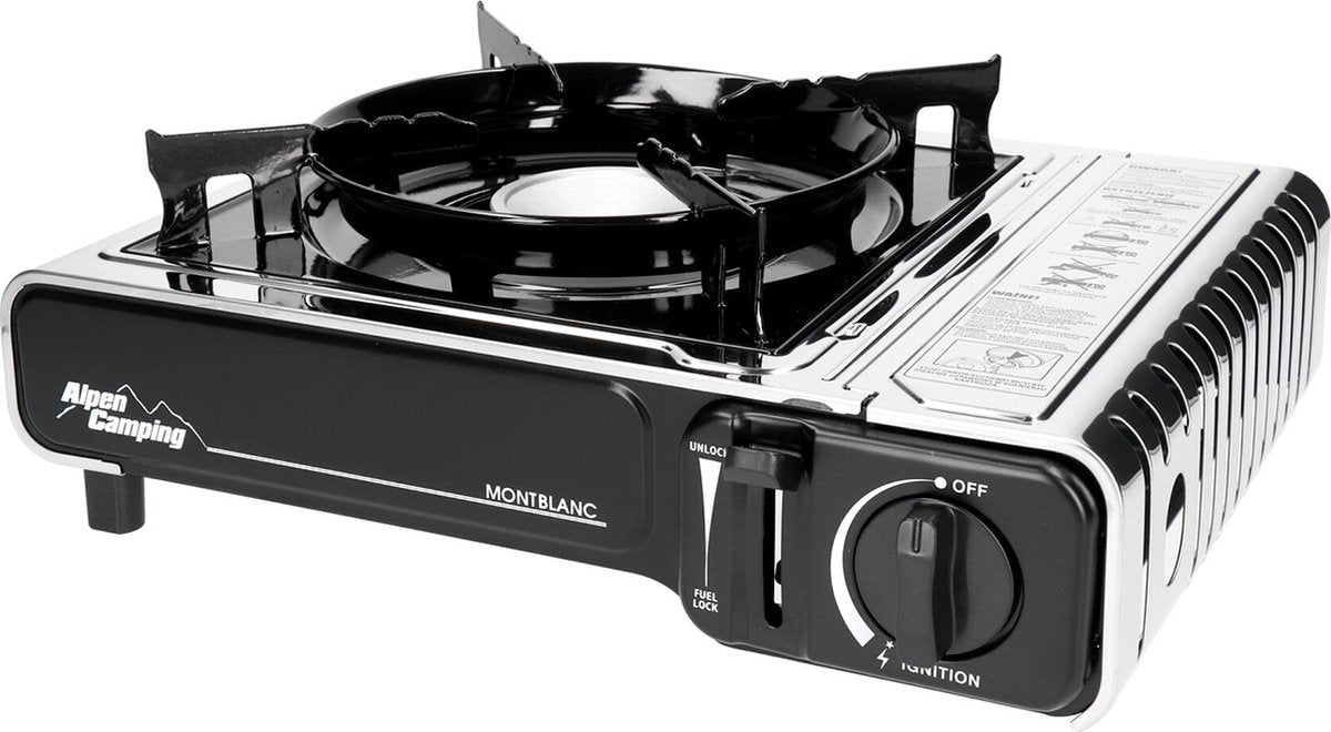 Camping Alpen - réchaud à gaz 2,2kw avec réchaud à gaz croix | réchaud de camping - consommation de gaz 160 g h allumage piézo