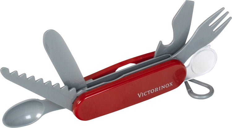 Klein Toys couteau suisse Victorinox - scie, couteau, fourchette, cuillère, décapsuleur et loupe - rouge