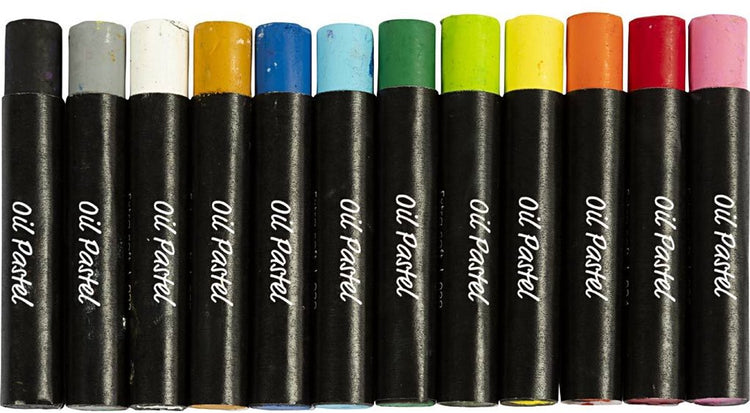 Pastels à l'huile Creativ company, l: 7 cm, épaisseur 11 mm, couleurs standards, 12 pièces 1 boîte
