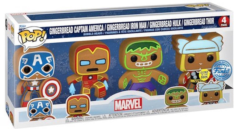 Funko-pop ! Pack de 4 : merveille - pain d'épices des Fêtes - exclusivité qui brille dans le noir