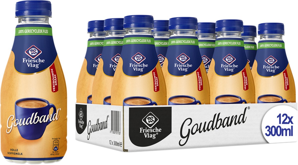 Bande dorée drapeau frison – café au lait – bouteilles PET – 12 x 300 ml – pack économique