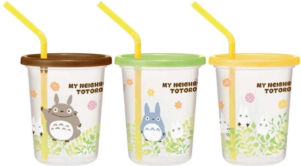 Semic ghibli - mon voisin totoro - lot de 3 verres avec pailles