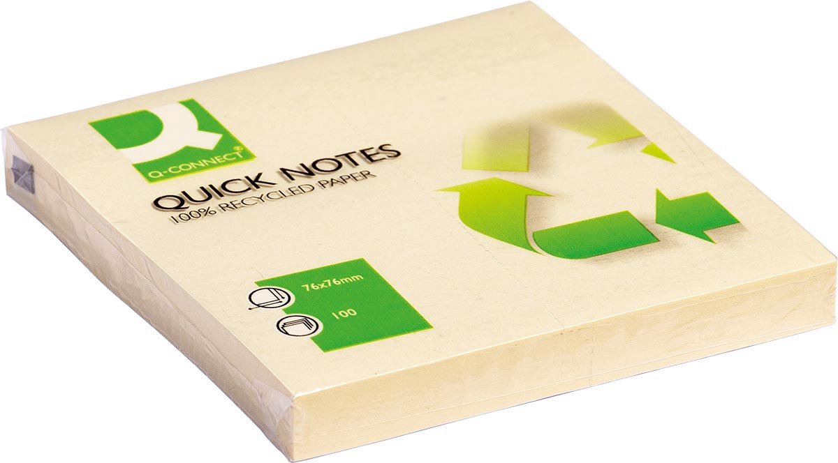 Notes rapides Q-connect recyclées, pi 76 x 76 mm, 100 feuilles, paquet de 12, jaune
