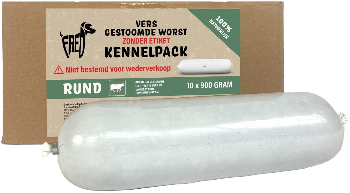 Freds Saucisse de viande fraîche à la vapeur blé de boeuf Kennelpack et sans gluten