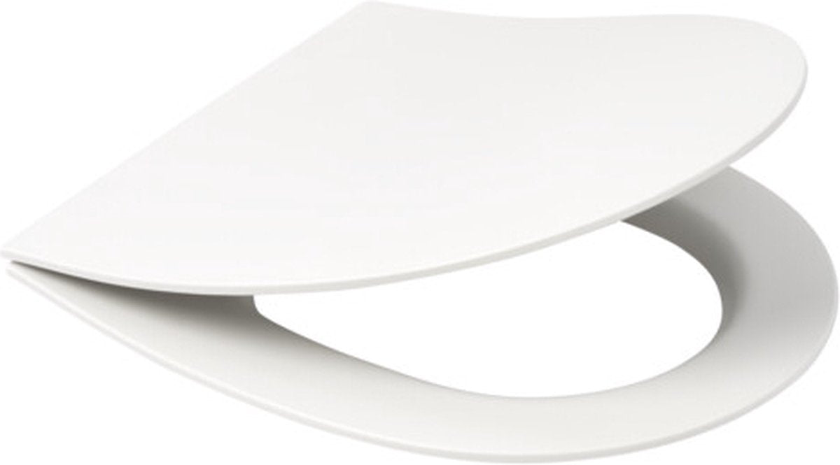 Abattant de toilettes Plieger nola kansas slim - abattant de toilettes en forme de D - duroplast - blanc mat - avec couvercle - fermeture amortie - montage en acier inoxydable