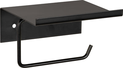 Wenko Porte-rouleau de papier toilette avec étagère desulo acier noir mat - Porte-rouleau de papier toilette avec étagère - Porte-papier toilette avec plateau - Fixation avec ou sans vis - Autocollant