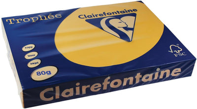 Clairefontaine trophée pastel, papier coloré, A3, 80 g, 500 feuilles, jaune doré 3 pièces