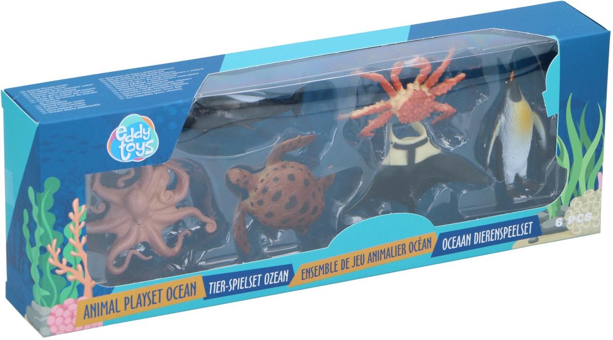 Eddy Toys - Ensemble de jeu avec animaux marins - Ensemble de jeu avec animaux marins avec 6 animaux marins réalistes - Jouets océaniques pour enfants à partir de 3 ans - Ensemble de jeu éducatif avec animaux océan pour un jeu imaginatif