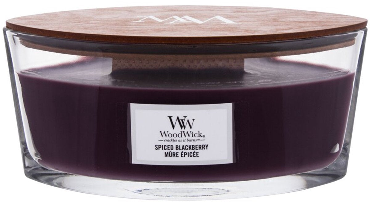 Bougie parfumée Woodwick Heartwick Flame Ellipse - Mûre épicée - 50 heures de combustion