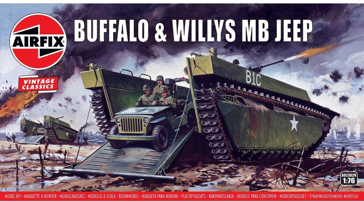 Maquette Airfix véhicules militaires - 02302v buffalo - willys mb jeep plastique - 1:76 - modélisme