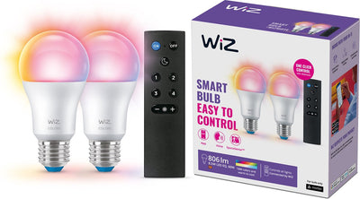 Pack de 2 lampes Wiz + télécommande - lumière colorée et blanche - éclairage LED intelligent - culot E27 - 60w - mat - wi-fi