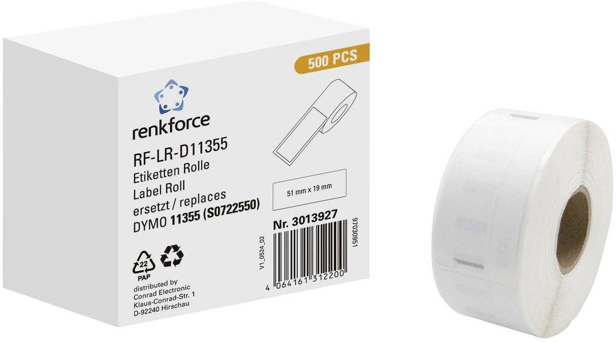 Renkforce RF-6027854, blanc, étiquette d'imprimante autocollante, étiquette continue, rouleau, papier, thermique direct