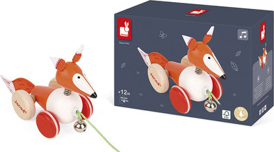 Janod zigolos - figurine à tirer renard - figurine de jeu en bois - longueur du cordon : 50 cm - convient à partir de 1 an