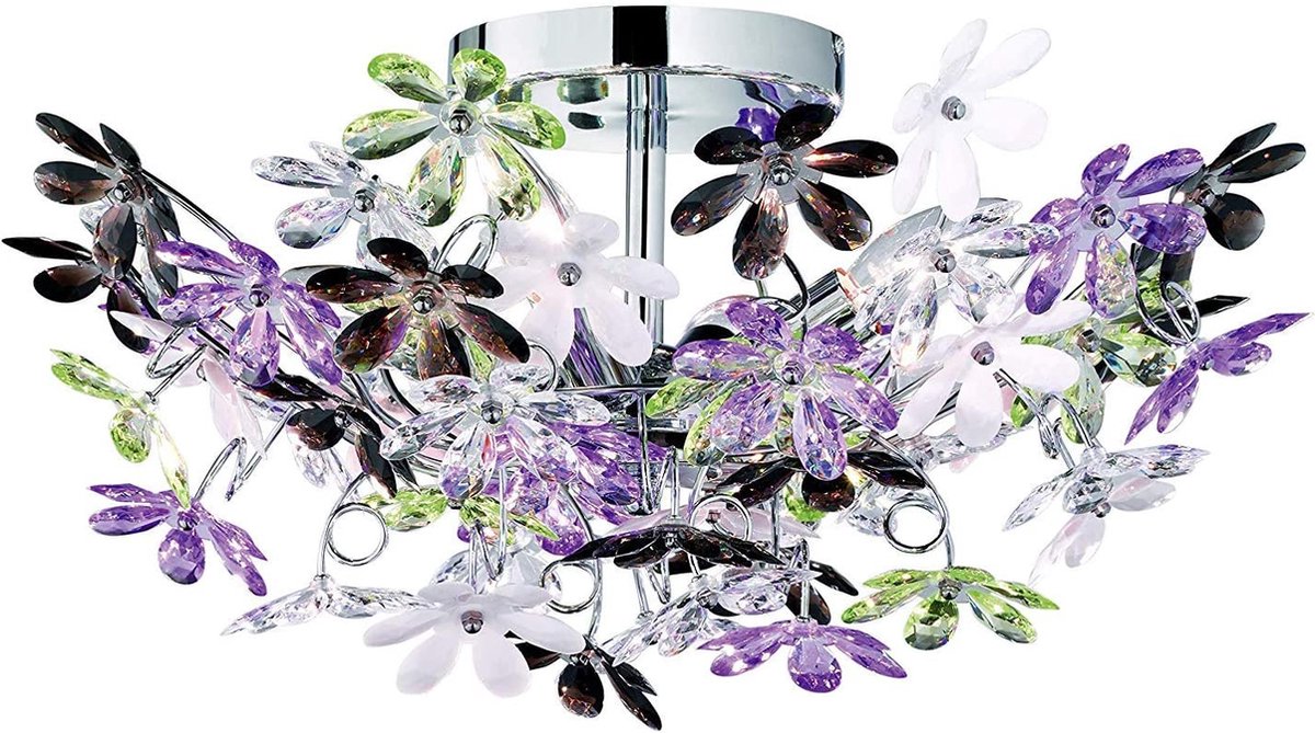 Rl live your light reality flower - plafonnier - chrome - excl. 4x e14 4w - diamètre 560 mm - chrome - feuilles multicolores et claires