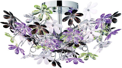 Rl live your light reality flower - plafonnier - chrome - excl. 4x e14 4w - diamètre 560 mm - chrome - feuilles multicolores et claires