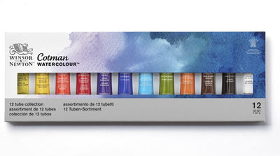 Winsor Newton 0390636 Cotman Kit de peinture aquarelle – 12 tubes de 8 ml – Aquarelle professionnelle pour studio et voyage