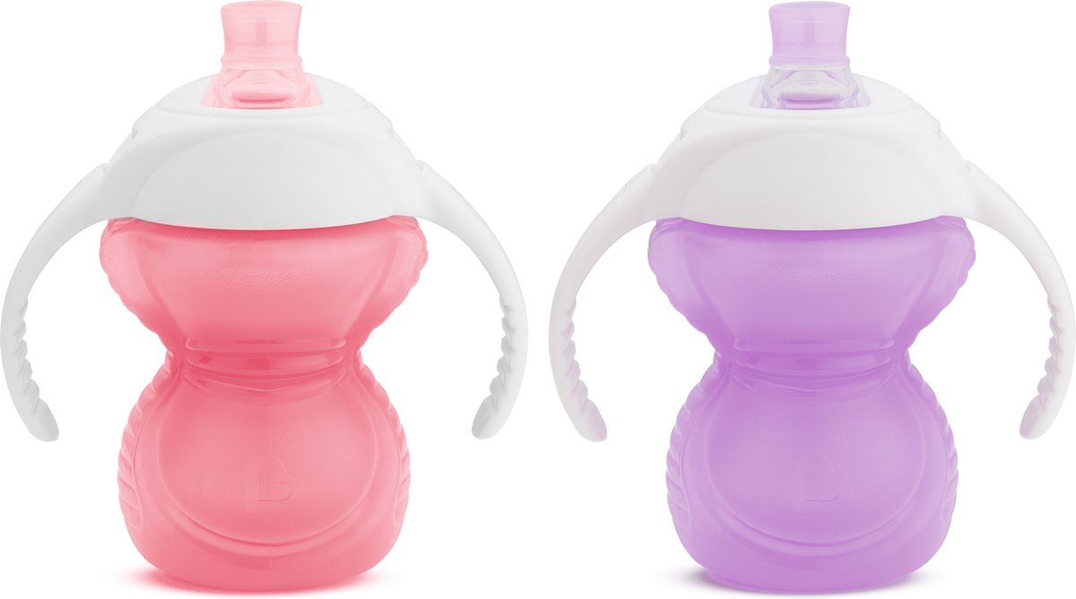 Munchkin Lot de 2 gobelets à boire - gobelet d'entraînement anti-morsure Click Lock - gobelet résistant aux morsures pour bébés - gobelet de transition - à partir de 6 mois - gobelet avec poignées - 207 ml - rose violet