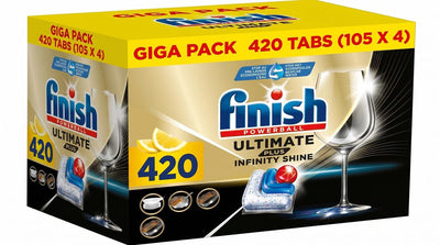 Tablettes pour lave-vaisselle Finish Ultimate Plus Infinity Shine Citron - 4 x 105 = 420 capsules - Pack économique - Approvisionnement annuel