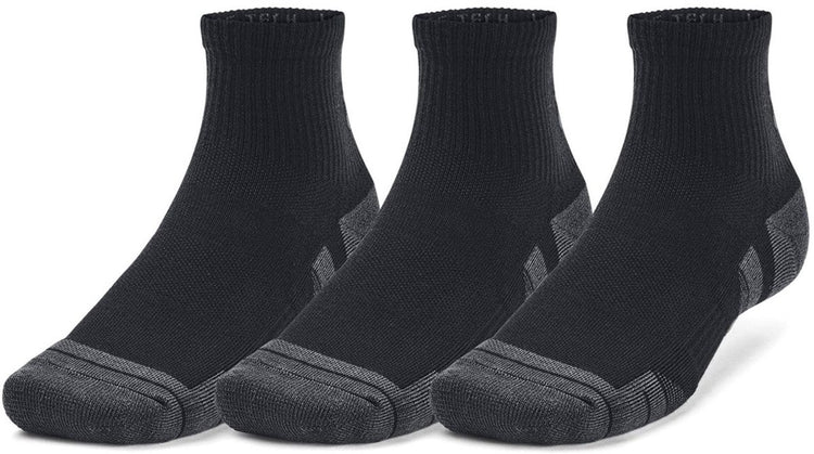 Under armour ua performance tech 3pk qtr-blk chaussettes de sport unisexes - noir - gris jet