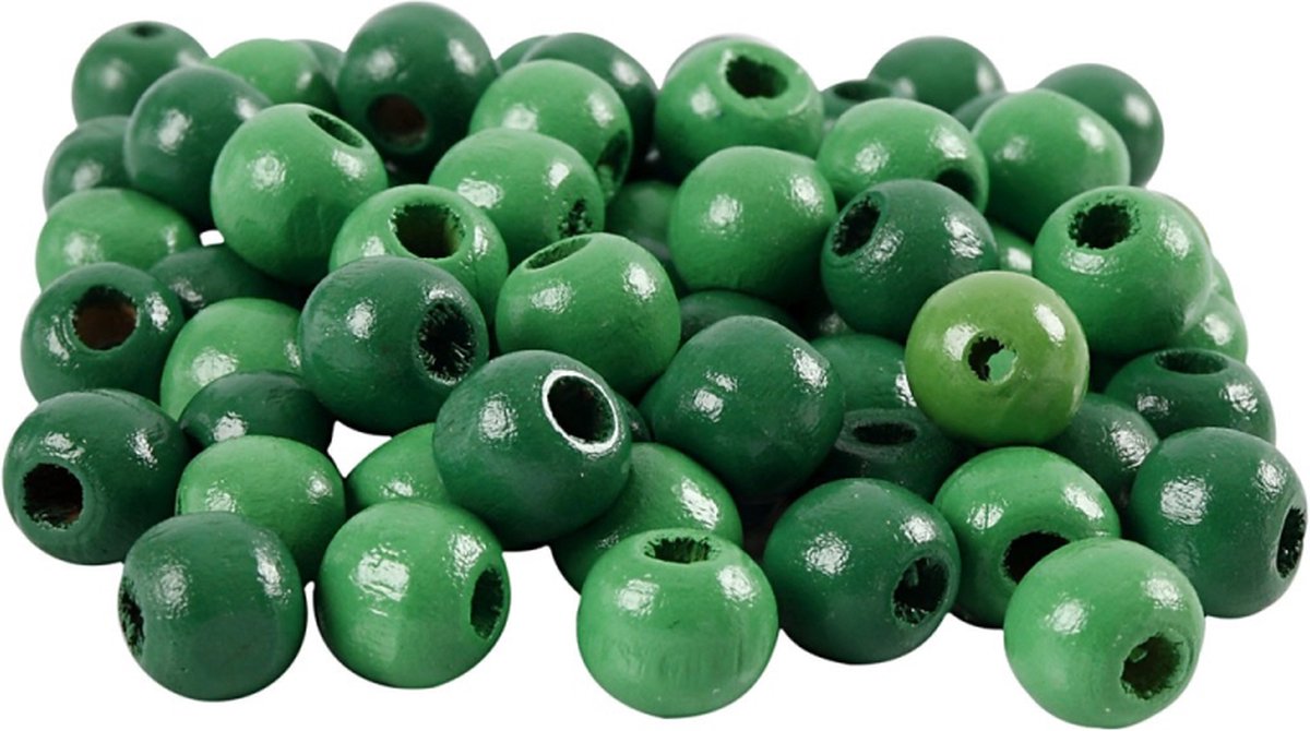 Perles en bois Creativ Company, d 12 mm, diamètre du trou 3 mm, env. 40 pièces, vert, 22 g 1 boîte