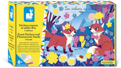 Janod les ateliers du calme - stickers mousse sable fluo amis de la forêt - contient 3 images à décorer - kit de bricolage complet pour exprimer sa créativité - dès 6 ans