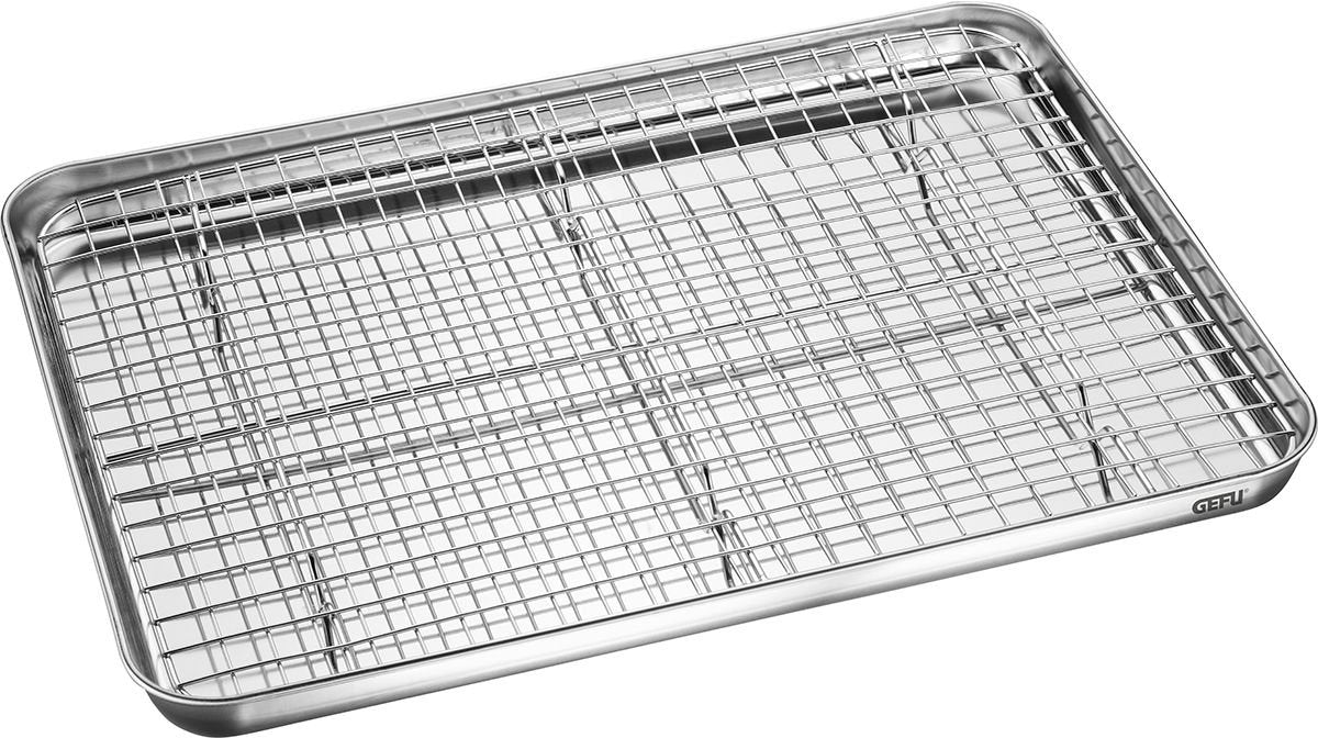 Plaque de cuisson universelle Gefu variado avec grille - acier inoxydable - 40,5 x 30,5 cm - grille amovible - passe au lave-vaisselle