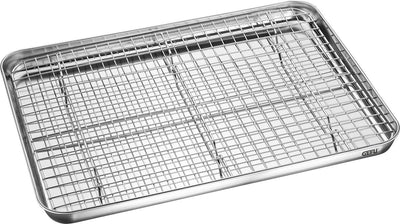 Plaque de cuisson universelle Gefu variado avec grille - acier inoxydable - 40,5 x 30,5 cm - grille amovible - passe au lave-vaisselle