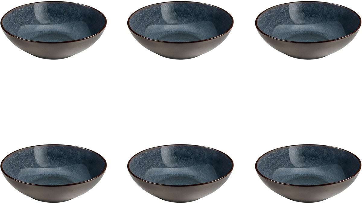 Médard de noblat - feeling indigo - assiette à salade et pâtes 18 cm - 6 pièces - grès