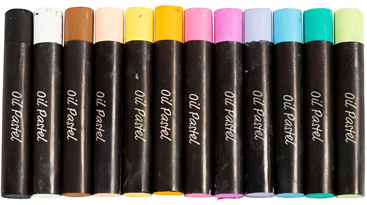 Pastels à l'huile Creativ company, l: 7 cm, épaisseur 11 mm, couleurs pastel, 12 pièces 1 boîte