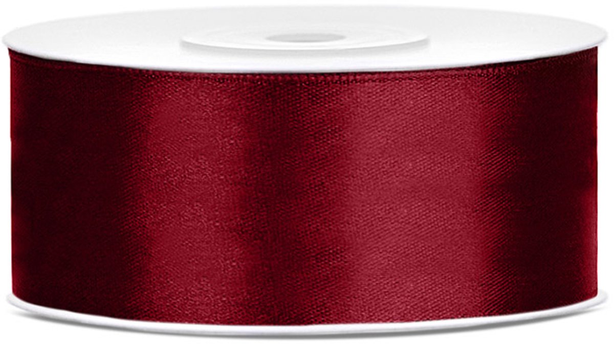 Partydeco - ruban satin rouge bordeaux 25mm rouleau 25m