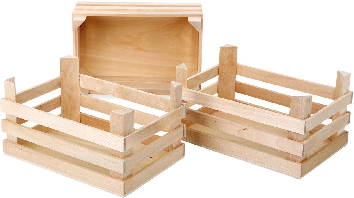 Petits caisses en bois de pied grandes 18x12x9,5 cm, ensemble de 3