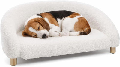 Lit pour chien Flamingo – canapé chien – canapé chat – dorado demi-rond blanc – 77 x 50 x 27 cm – pieds en bois – lavable