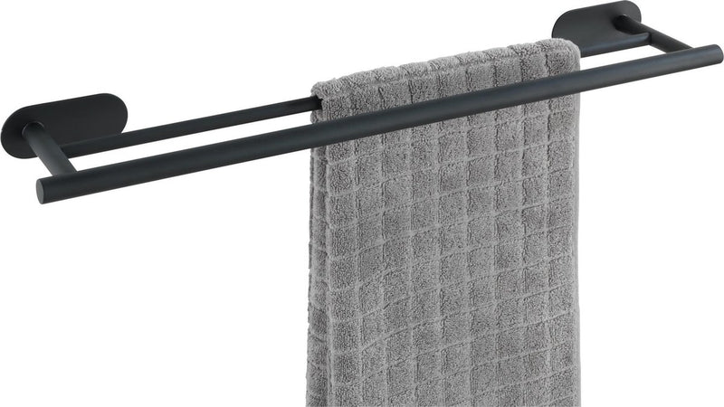 Wenko turbo-loc® porte-serviettes double orea duo acier inoxydable noir mat 60cm de large - porte-serviettes - montage sans perçage - autocollant