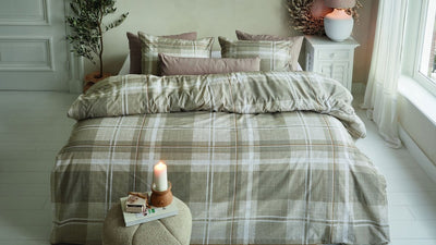 Riviera maison rivièra maison housse de couette carreaux tartan - lits jumeaux - 240 x 200 220 cm - sable