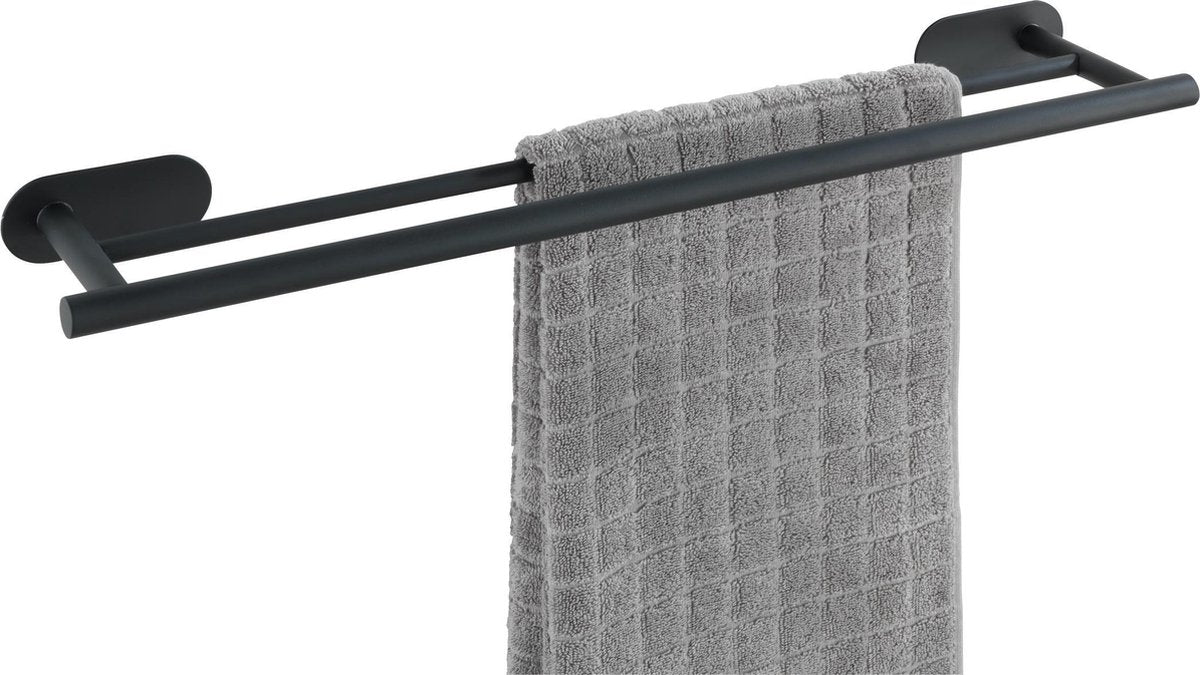 Wenko turbo-loc® porte-serviettes double orea duo acier inoxydable noir mat 60cm de large - porte-serviettes - montage sans perçage - autocollant