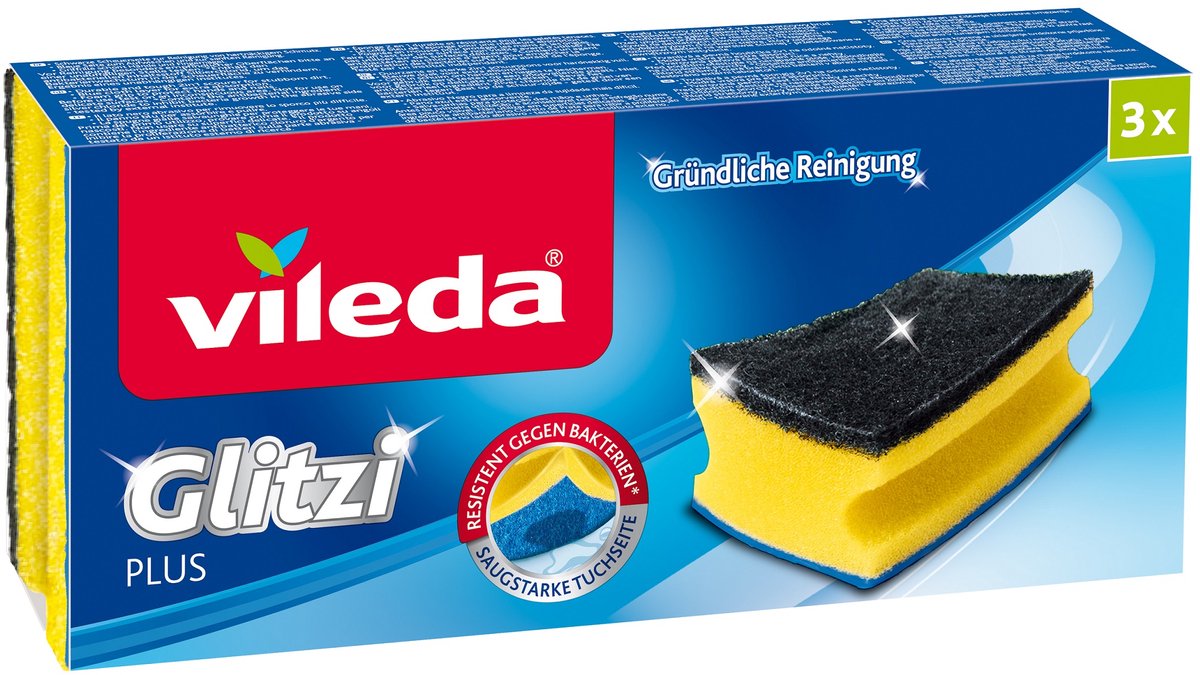 Vileda glitzi plus tampons à récurer - éponge de nettoyage (3 pièces)
