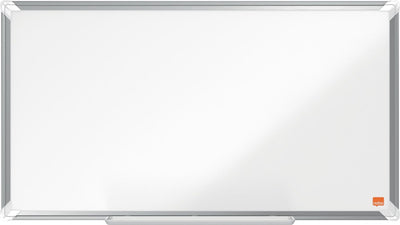 Tableau blanc magnétique grand écran Nobo premium plus en acier - avec plumier - avec marqueur pour tableau blanc - 710x400 mm