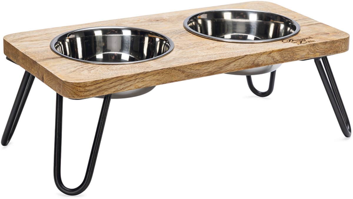 Conçu par Lotte Linga – service de table pour chat – gamelle de nourriture pour chat – abreuvoir pour chat – bois métal – incl. 2 bols