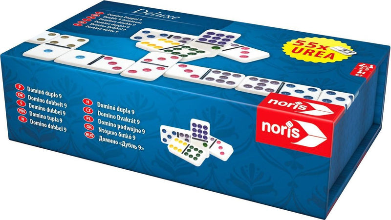 Noris dominos deluxe double 9 blanc - jeu classique pour 2-6 joueurs - 55 pièces