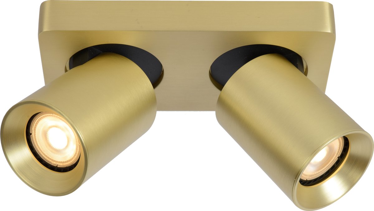 Lucide nigel - spot de plafond (plafonnier) - led dim to warm - gu10 - 2x5w 2200k 3000k - laiton doré mat