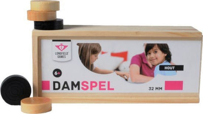 Dames Engelhart en bois de frêne – 30 mm – noir naturel – avec boîte en bois avec couvercle coulissant – jeu de dames –