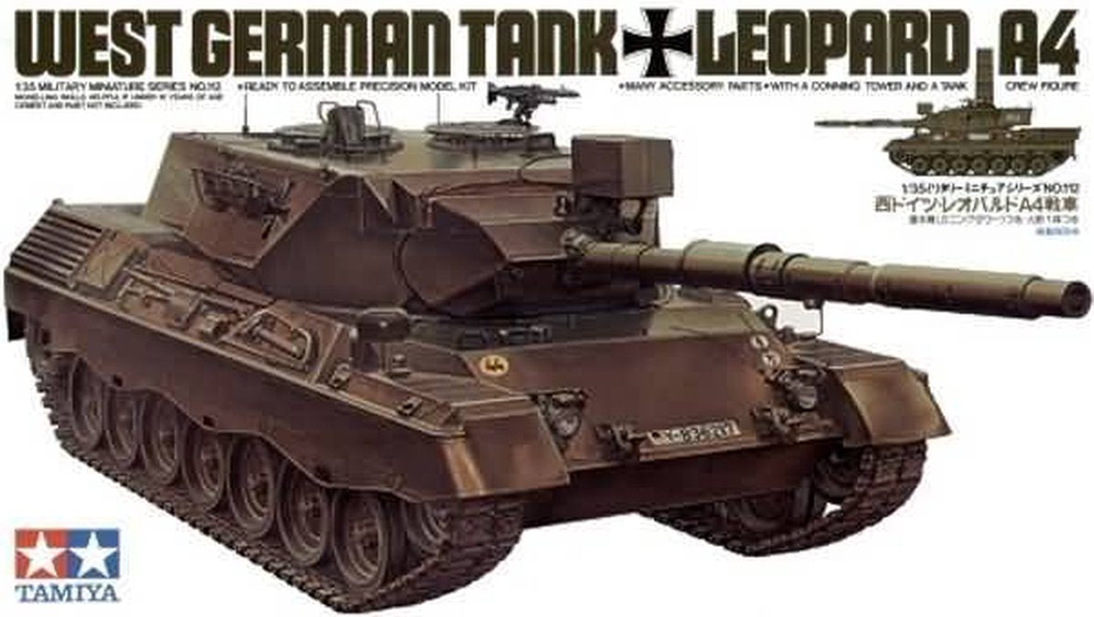 Tamiya maquette véhicule militaire - 35112 bw mbt léopard 1a4 avec 1 figurine en plastique - 1:35 - modélisme