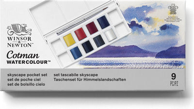 Winsor Newton 0390672 Cotman Set d'aquarelle Skyscape Pocket – 8 demi-casseroles pour aquarelle avec pinceau de voyage