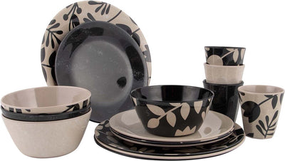 Bo-camp - vaisselle - mix match - 16 pièces - beige noir