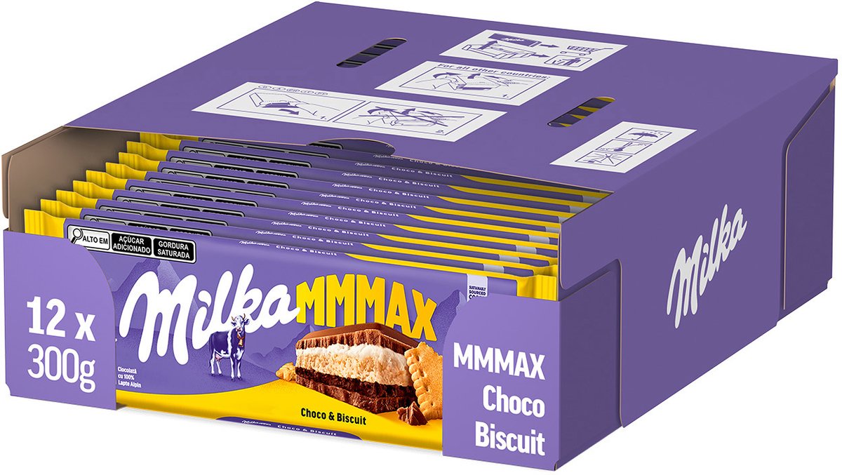 Milka mmmax barre de chocolat choco swing biscuit - boîte 12 x 300g - tablettes et tablettes de chocolat - bouillon - cadeau anniversaire femme ou homme - coffret cadeau homme et femme