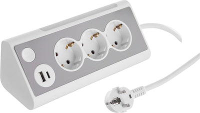Multiprise Q-link - 3 prises - mise à la terre - USB A C - avec lampe - 3 x 1,5 mm² - 1,5 m - blanc